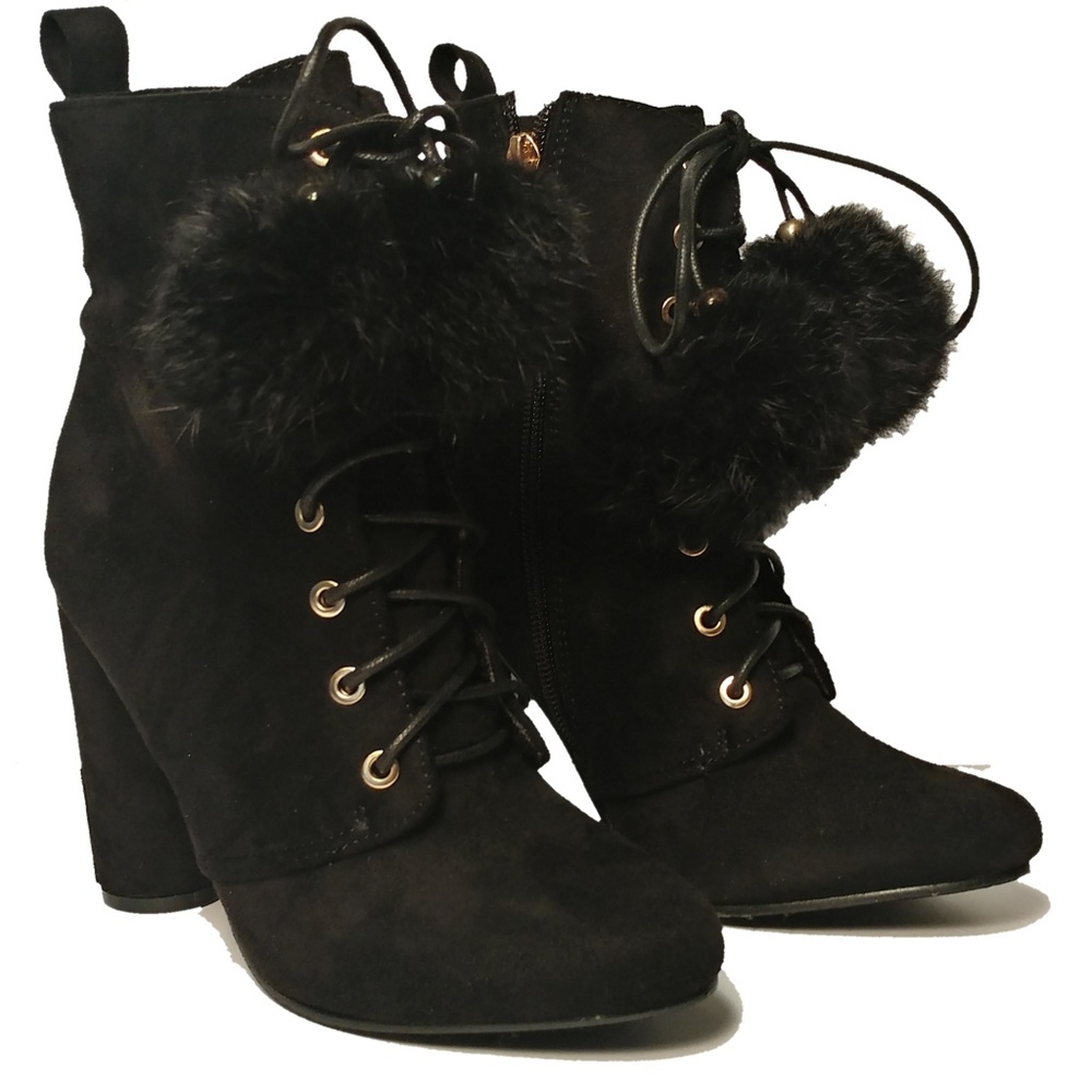 Pompie Faux Fur Pompom Lace-Up Bootie